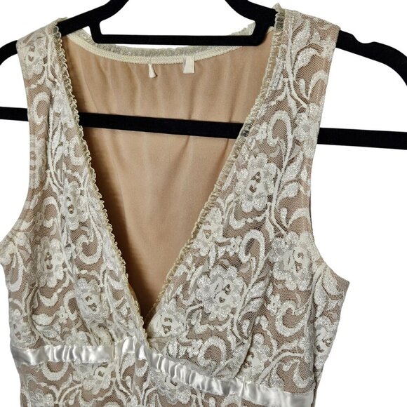 Vintage Elegant Womens Lace Sleeveless Top Satin Ribbon Beige Lining L 90s Y2K‎ - Picture 2 of 8